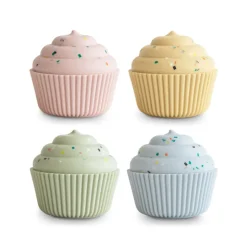 Mushie Brinquedo 4 Cupcakes Silicone para Combinar | 10+ Meses