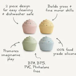 Mushie Brinquedo 4 Cupcakes Silicone para Combinar | 10+ Meses