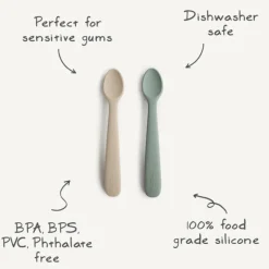 Mushie Colheres Alimentação Silicone 6+ Meses | Pack 2 Unidades - Seguras para Gengivas