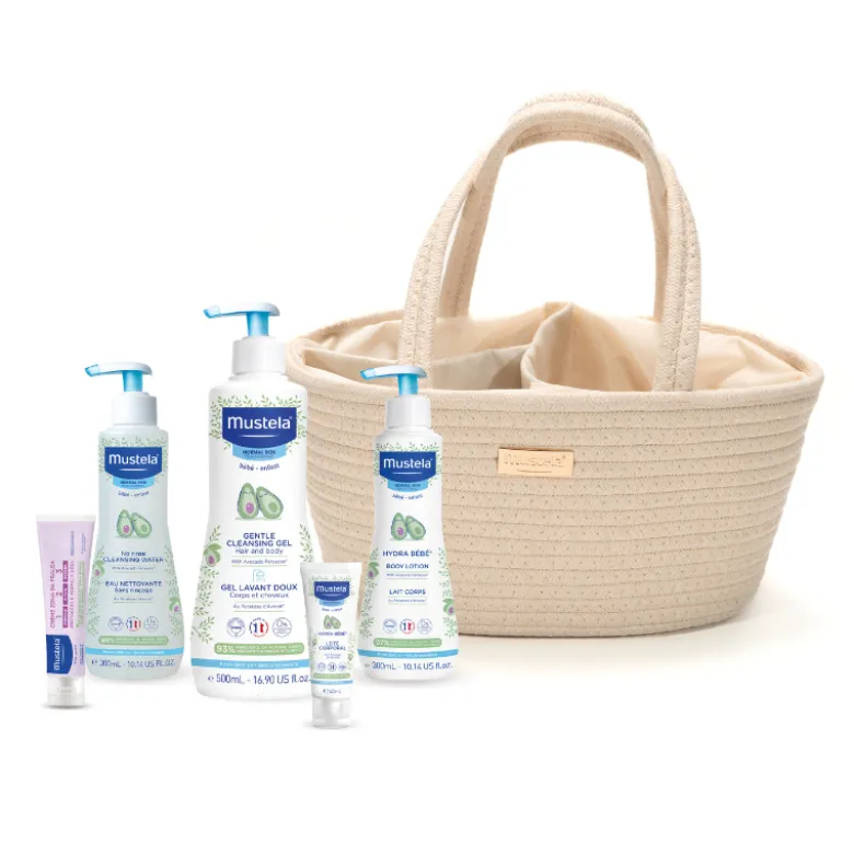 Mustela Bebé Cesta Essenciais Bege | 5 produtos Mustela para Recém-Nascido