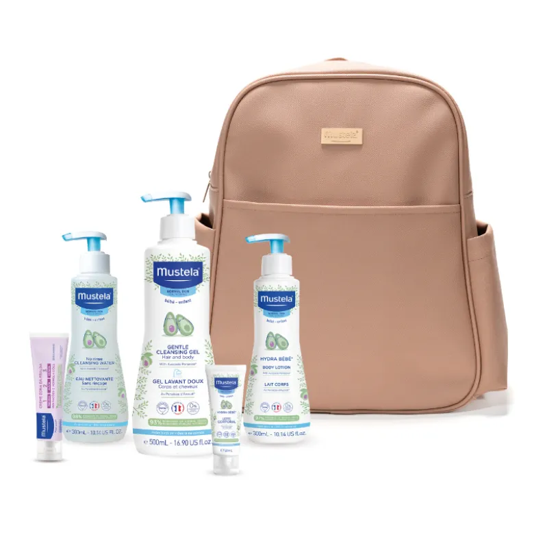 Mustela Mala Maternidade Mocca | Mochila com 5 Produtos Mustela Bebé Recém-Nascido