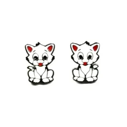 MyLovly Brincos Criança Gatinho Branco | Aço Hipoalergénico