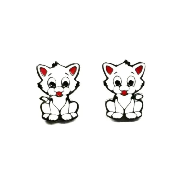 MyLovly Brincos Criança Gatinho Branco | Aço Hipoalergénico