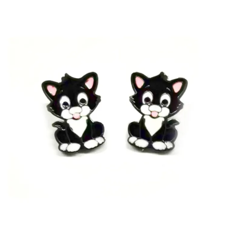 MyLovly Brincos Criança Gatinho Preto | Aço Hipoalergénico