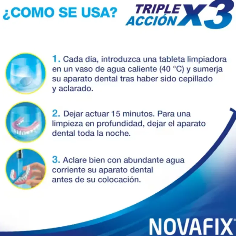 Novafix Pastilhas Limpeza Tripla Ação Prótese Dentária 60 + 36 Grátis