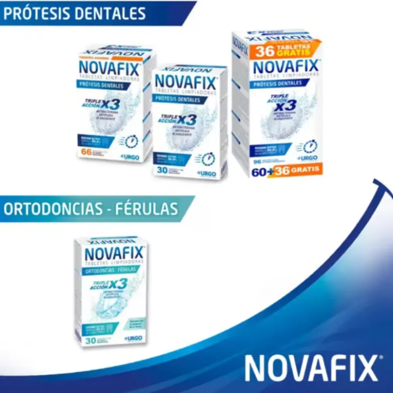 Novafix Pastilhas Limpeza Tripla Ação Prótese Dentária 60 + 36 Grátis