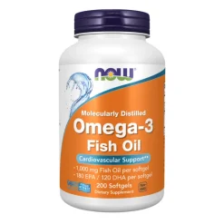 NOW Omega-3 Óleo de Peixe Cápsulas Moles 200 Uni. | Suporte cardiovascular e geral