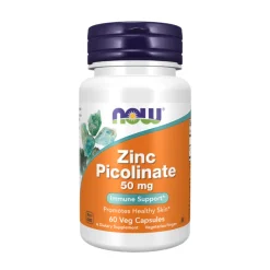 NOW Picolinato de Zinco 50mg 60 Cápsulas Vegetais | Alta Absorção | Suporte Imunitário e Pele Saudável