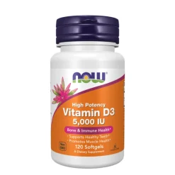 NOW Vitamina D-3 5.000 UI 120 Cápsulas | Ossos, Imunidade e Músculos