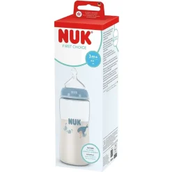 NUK Biberão First Choice Silicone Azul M +3 Meses 300ml | Controlo Temperatura