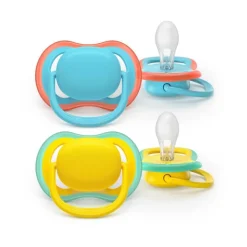 Philips Avent Ultra Air Chupeta Amarela e Azul 18M+ | 2 Chupetas Silicone