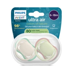 Philips Avent Ultra Air Chupeta Bege e Verde 6-18M | 2 Chupetas Silicone