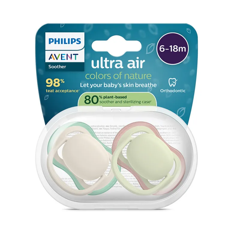 Philips Avent Ultra Air Chupeta Bege e Verde 6-18M | 2 Chupetas Silicone