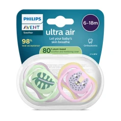 Philips Avent Ultra Air Chupeta Folha e Tigre 6-18M | 2 Chupetas Silicone
