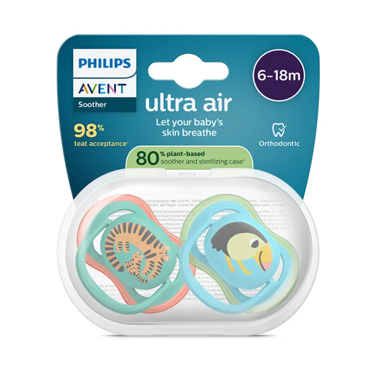 Philips Avent Ultra Air Chupeta Leopardo e Tucano 6-18M | 2 Chupetas Silicone