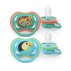 Philips Avent Ultra Air Chupeta Leopardo e Tucano 6-18M | 2 Chupetas Silicone