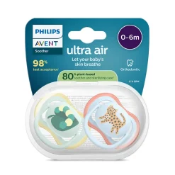 Philips Avent Ultra Air Chupeta Minhoca e Leopardo 0-6M | 2 Chupetas Silicone