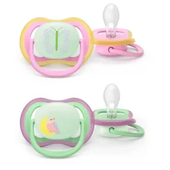 Philips Avent Ultra Air Chupeta Noturna 6-18M | Borboleta e Tucano - Brilha no Escuro | 2 Unidades