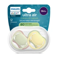 Philips Avent Ultra Air Chupeta Verde e Amarela 18M+ | 2 Chupetas Silicone