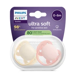 Philips Avent Ultra Soft Chupeta 0-6M Amarela e Rosa | Para Pele Sensível Bebé