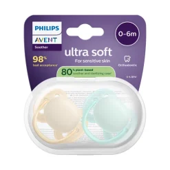 Philips Avent Ultra Soft Chupeta 0-6M Amarela e Verde | Para Pele Sensível Bebé
