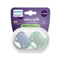 Philips Avent Ultra Soft Chupeta 6-18M Azul e Verde | Para Pele Sensível Bebé