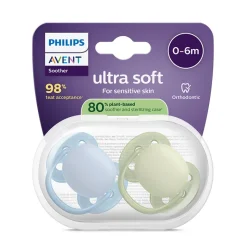 Philips Avent Ultra Soft Chupeta 0-6M Azul e Verde | Para Pele Sensível Bebé