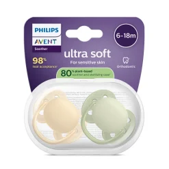 Philips Avent Ultra Soft Chupeta 6-18M Laranja e Verde | Para Pele Sensível Bebé