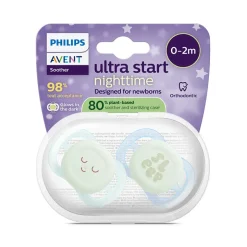 Philips Avent Ultra Start Chupeta Noturna Azul e Verde 0-2M | 2 Chupetas Brilham no Escuro