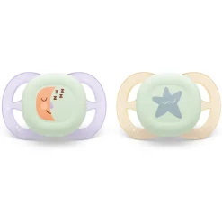 Philips Avent Ultra Start Chupeta Noturna Lua e Estrela 0-2M | 2 Chupetas Brilham no Escuro