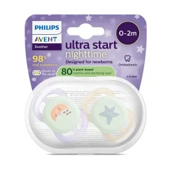 Philips Avent Ultra Start Chupeta Noturna Lua e Estrela 0-2M | 2 Chupetas Brilham no Escuro