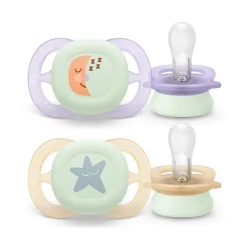 Philips Avent Ultra Start Chupeta Noturna Lua e Estrela 0-2M | 2 Chupetas Brilham no Escuro