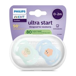 Philips Avent Ultra Start Chupeta Rostinhos e Nuvem 0-2M | 2 Chupetas Silicone