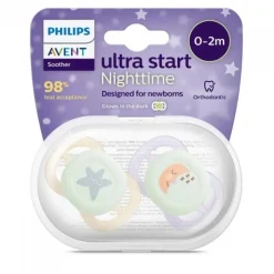 Philips Avent Ultra Start Nighttime Chupeta Lilas/Bege 0-2m x2