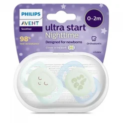 Philips Avent Ultra Start Nighttime Chupeta Menta/Azul 0-2m x2
