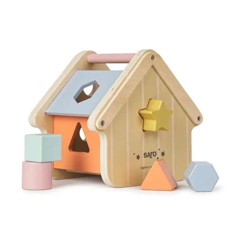 Saro Casa com Peças Encaixáveis Madeira +12M | Brinquedo Educativo Montessori, Coordenação Motora, Cores e Formas