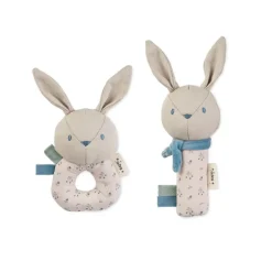 Saro Conjunto Chocalhos Cotton Bunnies Dusty Blue - Brinquedo Roca Sensorial Bebé