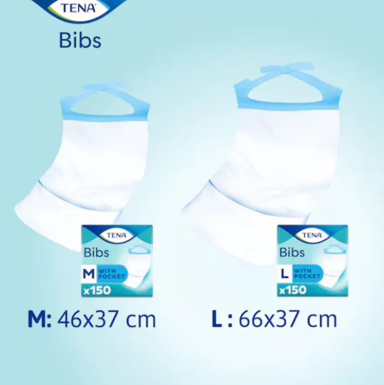 TENA Bibs Babetes Descartáveis Adulto M Proteção Refeições 150 Unidades