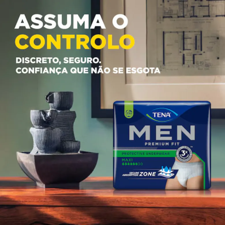 TENA Men Premium Fit Maxi S/M Cuecas Incontinência Masculina 12 Unid.