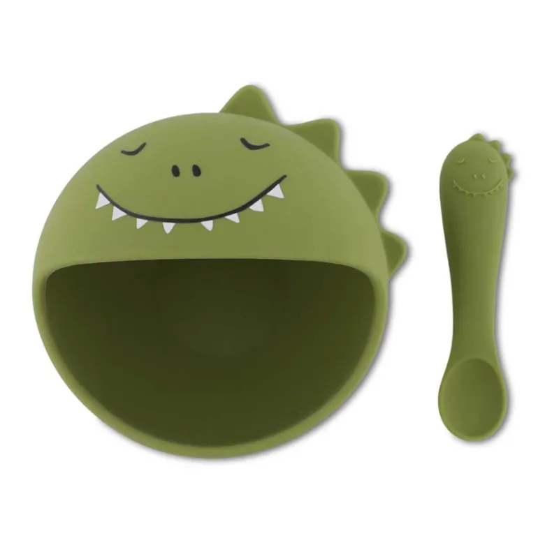 Trixie Primeiro Conjunto Refeição Bebé Mr. Dino 4m+ | Tigela com Ventosa e Colher