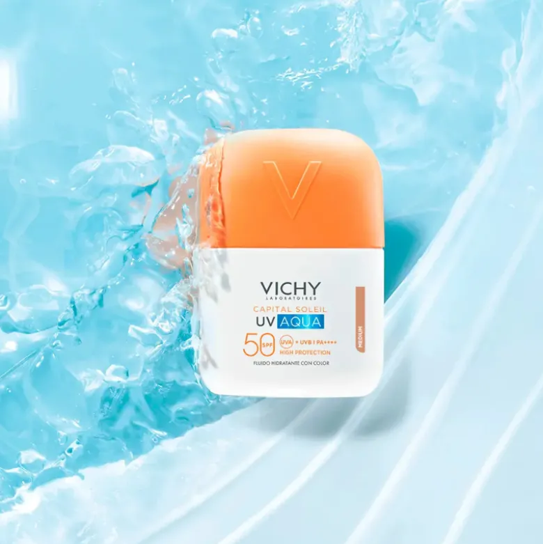Vichy Capital Soleil UV-Aqua Fluido com Cor Medium SPF50 50ml| Tom Médio Uniformiza e Hidrata