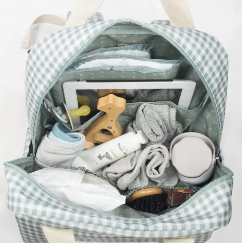 Walking Mum Mochila Maternidade I Love Vichy Green | Muda fraldas incluído
