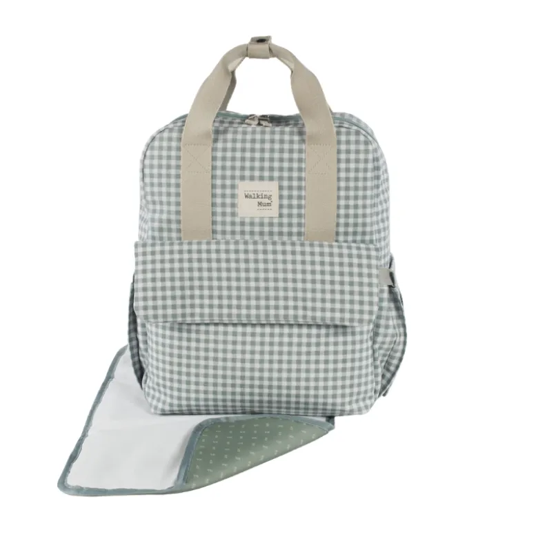 Walking Mum Mochila Maternidade I Love Vichy Green | Muda fraldas incluído