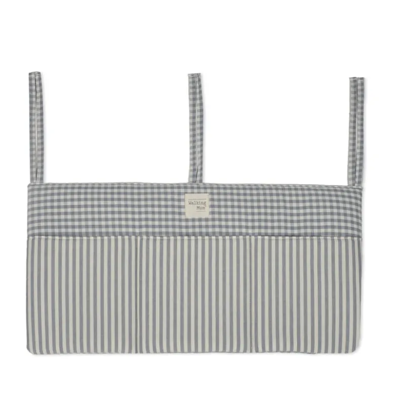 Walking Mum Organizador de Berço Praliné Vichy/Strips Matcha | Bolsos Bebé Cama Arrumação