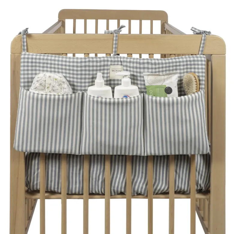Walking Mum Organizador de Berço Praliné Vichy/Strips Matcha | Bolsos Bebé Cama Arrumação