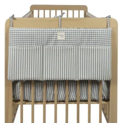Walking Mum Organizador de Berço Praliné Vichy/Strips Matcha | Bolsos Bebé Cama Arrumação