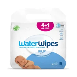 Waterwipes Pack Toalhitas Bio 4+1 | 5 embalagens de 60 toalhitas | 99,9% Água | Peles Sensíveis e Prematuros